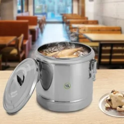 Termobehållare för mat - Rund termo-hink - 10 l - Metall - Isolerad för varmhållning - Ljusgrå