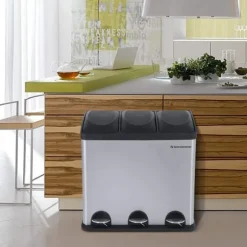 Återvinningsbehållare, 60.5x36.5x56.5 cm, Silver, Svart