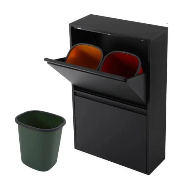 Återvinningskorg, 4 fack, modern design,svart