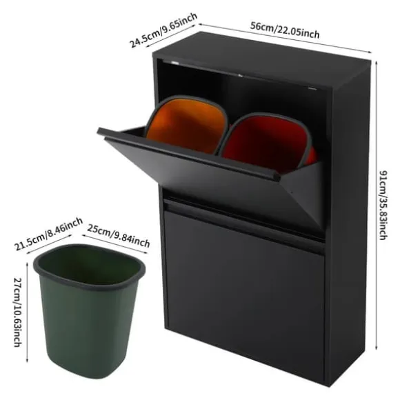 Återvinningskorg, 4 fack, modern design,svart