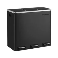 Återvinningskärl Songmics, 3 x 18 L trippelkökskärl, pedalhink med 3 fack och mjukstängande lock, innerhinkar i plast och handtag, svart