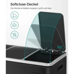 Återvinningskärl Songmics, 3 x 18 L trippelkökskärl, pedalhink med 3 fack och mjukstängande lock, innerhinkar i plast och handtag, svart