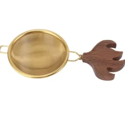 Tesil med handtag Lätt att rengöra Stor kapacitet rostfritt stål Kung Fu tefilter Tetillbehör Guld valnöt