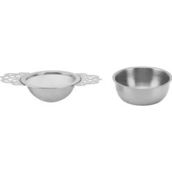 Tesilar i rostfritt stål med droppskål Dubbla handtag Återanvändbara finmaskiga tefilter för lösa blad örtkök Silver