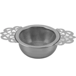 Tesilar i rostfritt stål med droppskål Dubbla handtag Återanvändbara finmaskiga tefilter för lösa blad örtkök Silver