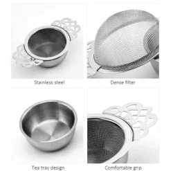 Tesilar med droppskål Tesil i rostfritt stål Tefilter med dubbla handtag