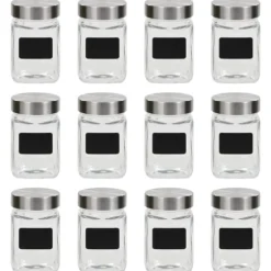 The Living Store Förvaringsburkar i glas med etiketter 12 st 300 ml - Kakburkar