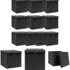 The Living Store Förvaringslådor med lock 10 st svart 32x32x32 cm tyg - Förvaringslådor