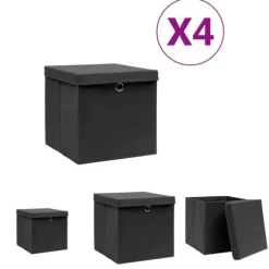 The Living Store Förvaringslådor med lock 4 st 28x28x28 cm svart - Förvaringslådor