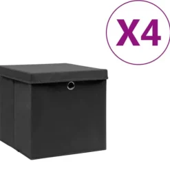 The Living Store Förvaringslådor med lock 4 st 28x28x28 cm svart - Förvaringslådor