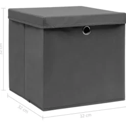 The Living Store Förvaringslådor med lock 4 st grå 32x32x32 cm tyg - Förvaringslådor