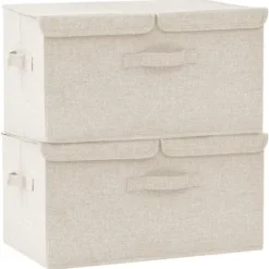 The Living Store Förvaringslåda 2 st tyg 50x30x25 cm gräddvit - Förvaringslådor
