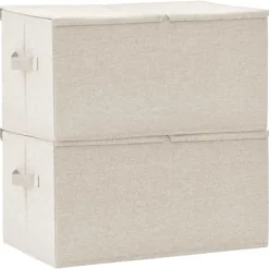 The Living Store Förvaringslåda 2 st tyg 50x30x25 cm gräddvit - Förvaringslådor