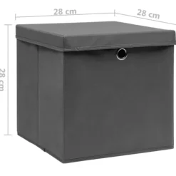 The Living Store Förvaringslådor med lock 4 st 28x28x28 cm grå - Förvaringslådor