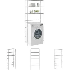 The Living Store Hylla för tvättmaskin med 3 hyllplan silver 69x28x169 cm - Handdukshängare