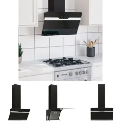 The Living Store Köksfläkt 60 cm stål och härdat glas svart - Köksfläktar