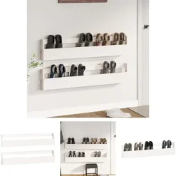 The Living Store Väggmonterade skoställ 2 st vit 110x9x23 cm massivt furu - Skoställ & skohyllor