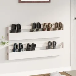 The Living Store Väggmonterade skoställ 2 st vit 110x9x23 cm massivt furu - Skoställ & skohyllor