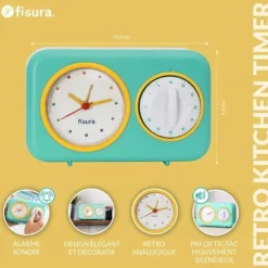 Timer - Fisura - Retro grön kökstimer. Multifunktionell timer med klocka och alarmfunktion. Pomodoro-timer.