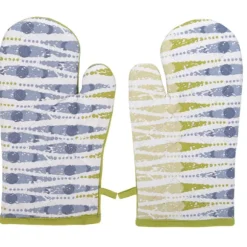 Tjocka kökshandskar i textil, par NICOLE, 100 % bomull, art. 52359, mönster, 8 färger, grön, vit, blå