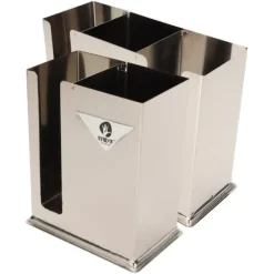 Torkställ i rostfritt stål med 3 fack för ätpinnar, skedar, gafflar och knivar