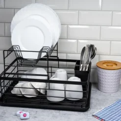 Torkställ i två våningar av svart disk Avtappning 43x32x27cm KINGHOFF KH-1716