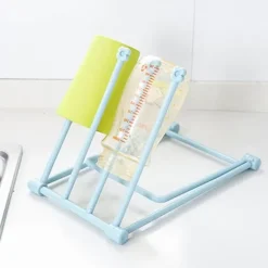 Torkställning för disktrasor på bänkskiva, 4 armar, hopfällbar, vertikal handduksställning, disktrashållare för kök, ljusblå