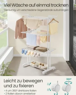 Torkställning för kläder, 64x126x172 cm, vit