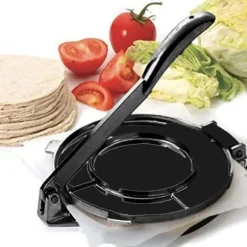 Tortillapress i aluminium 20 cm svart för att göra kinesiska kakor, bakverk, pizzapress i aluminiumlegering, pressverktyg