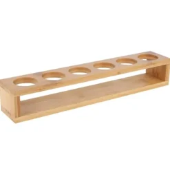 Trä Skrivbord Enkel Rad 6 Flaskor Vinmuggställ Glashållare Display Hylla Organizer6 Hål