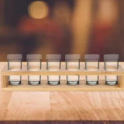 Trä Skrivbord Enkel Rad 6 Flaskor Vinmuggställ Glashållare Display Hylla Organizer6 Hål