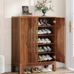 Tribesigns Skoskåp med 2 dörrar, 5 Våningar, Skohylla Hallmöbler med förvaring, Modernt Stil, Brun