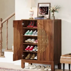 Tribesigns Skoskåp med 2 dörrar, 5 Våningar, Skohylla Hallmöbler med förvaring, Modernt Stil, Brun