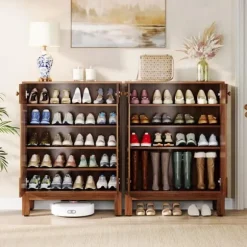 Tribesigns Skoskåp med 2 dörrar, 5 Våningar, Skohylla Hallmöbler med förvaring, Modernt Stil, Brun