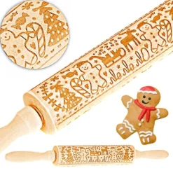 Träkavel med julmönster och dekorativ gravyr