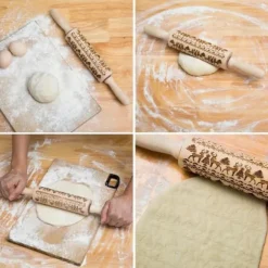 Träkavel med julmönster och dekorativ gravyr