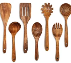 Träslevset för matlagning, 7-delad teakträredskap, Träslevset för kök, Träslevset för kök