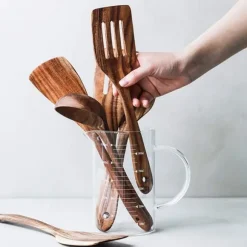 Träslevset för matlagning, 7-delad teakträredskap, Träslevset för kök, Träslevset för kök