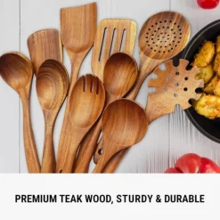 Träslevset för matlagning, 7-delad teakträredskap, Träslevset för kök, Träslevset för kök