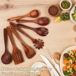 Träslevset för matlagning, 7-delad teakträredskap, Träslevset för kök, Träslevset för kök