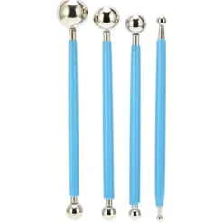 Tårtafondant dekorationsverktygssats - 4 metallkulor med prickande modelleringsverktyg