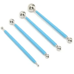 Tårtafondant dekorationsverktygssats - 4 metallkulor med prickande modelleringsverktyg