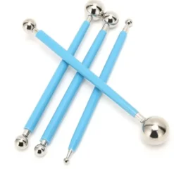 Tårtafondant dekorationsverktygssats - 4 metallkulor med prickande modelleringsverktyg