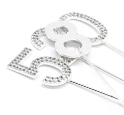 Tårtdekoration med ZIRKONER SILVER nummer "1"