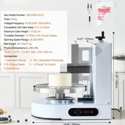 Tårtdekorationsmaskin, Tårtglasyringsspridare, för 4-12 Tårtor, Vit