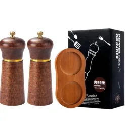5-tums Retro Oak Pepparkvarn Set om Två med Ekbas – Manuell Kvarn för Peppar, Salt, Kryddor
