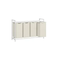 Tvättkorg – 4 fack med hylla – Vit