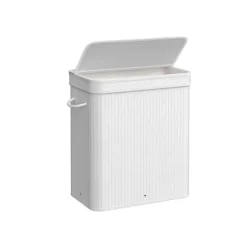 Tvättkorg 100 liter av bambu med lock och handtag vit