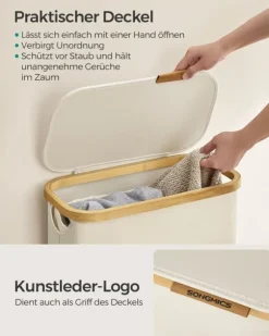 Tvättkorg 60 liter med lock – Platssparande – Vit