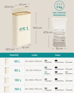 Tvättkorg 60 liter med lock – Platssparande – Vit